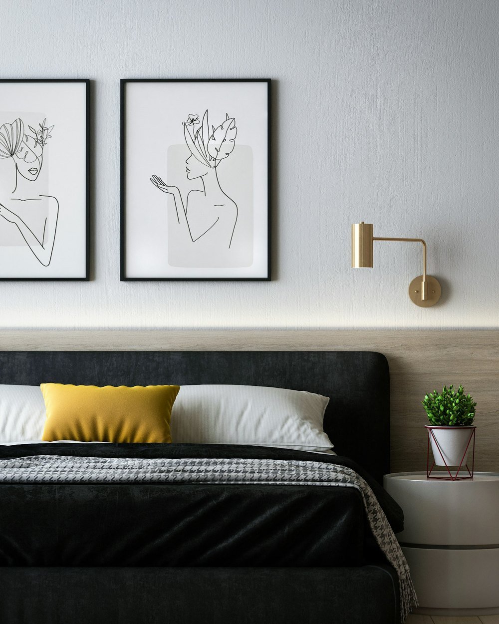 An upholstered chair beside a plaster wall