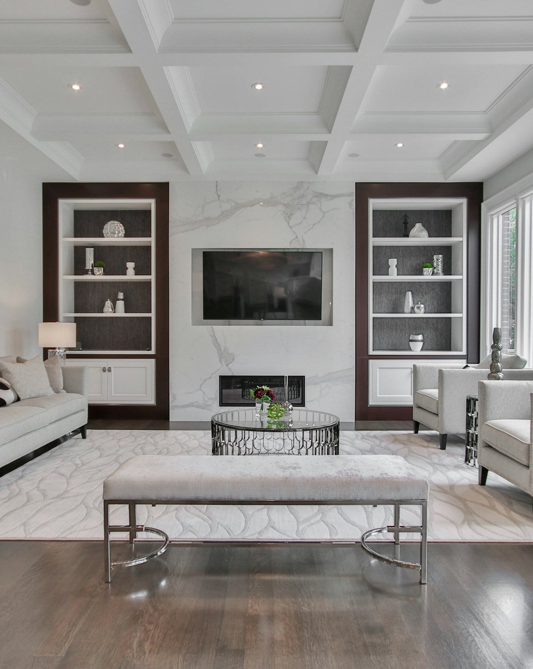 A sitting room in muted grey and ivory