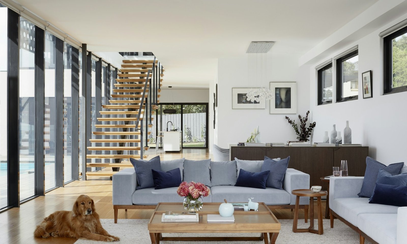 A living room in soft neutral tones